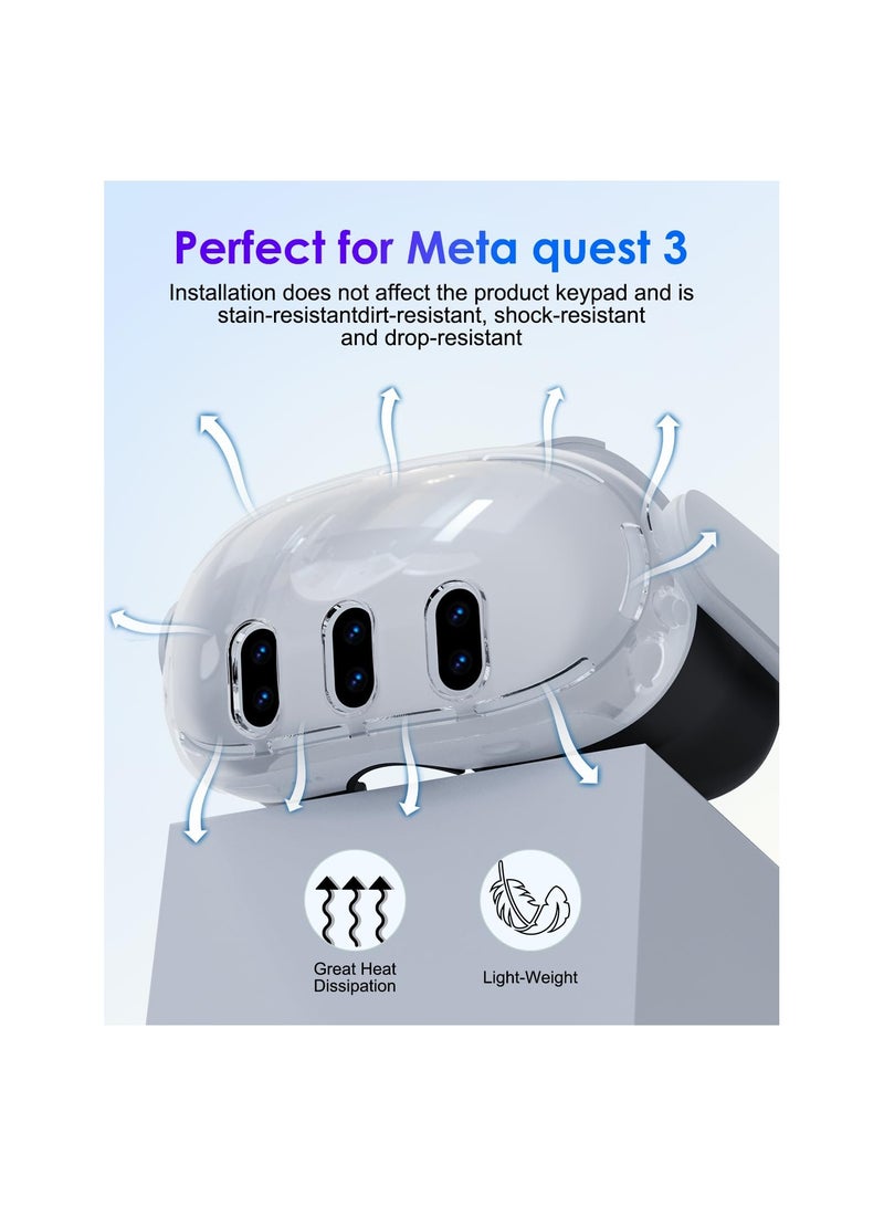 Replacement Kit for Meta Quest 3: Includes Transparent Shell Cover, Tempered Glass Lens Protector, Lens Cover, Joystick Caps, and Enhances Heat Dissipation (Remove Case for Charging).