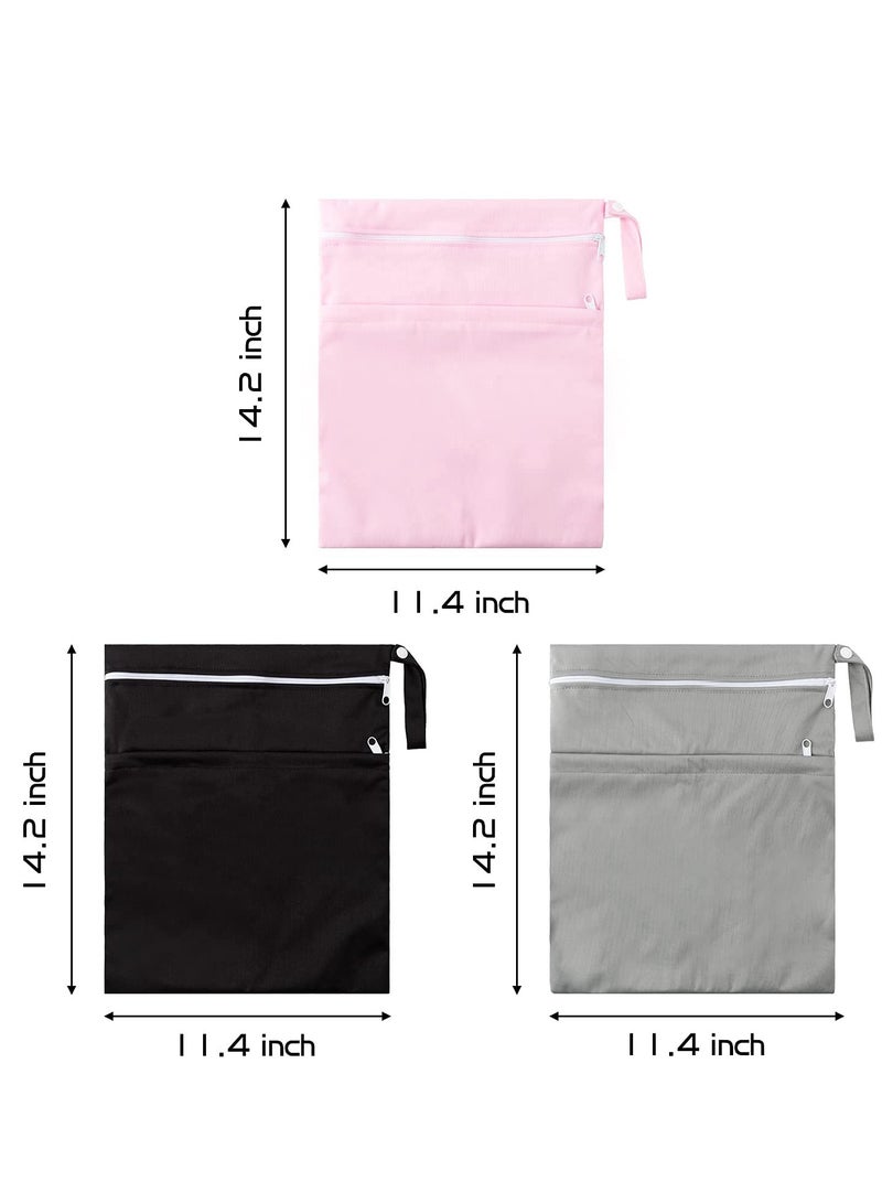 Versatile Reusable Waterproof Wet Bag Set for Cloth Diapers - 3Pcs with Dual Zippered Pockets, Perfect for Travel, Beach, Pool, Daycare, Yoga, Gym, and Dirty Baby Items