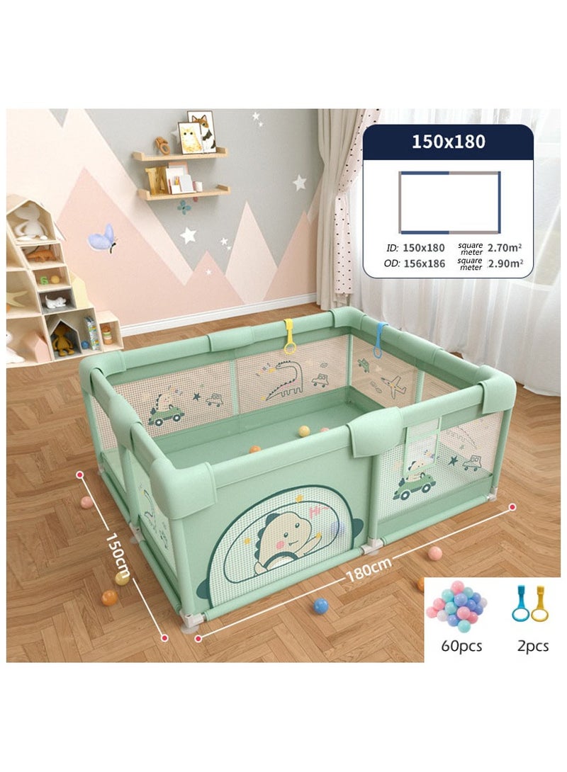 180cm X 150cm Playpen With Non-Slip Suction Cup And Mat With 60 Ocean Balls