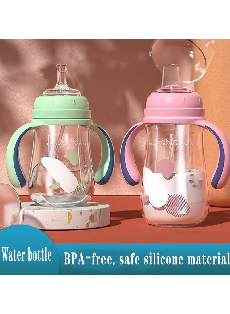 Sippy Cup for Baby more than 6 months, Spill-Proof Sippy Cup, Straw for Kids Water Bottle with Soft Silicon Spout Cup for Toddlers, BPA Free, 240ml, Spill Plastic Drinking Bottle with Handle