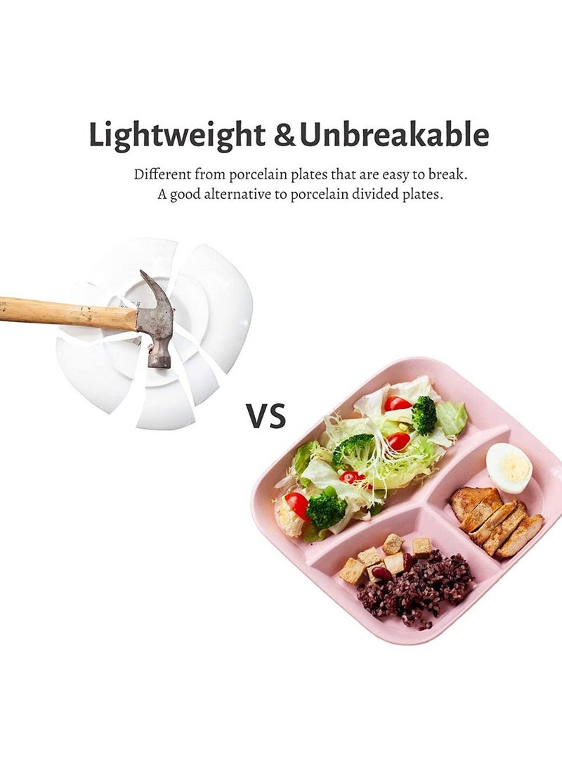 Dinner Plates, Unbreakable Divided Plates, 3 Sections Portion, Control Diet Plate Tray with compartments, Plastic Dinner Set Reusable Dishes Set