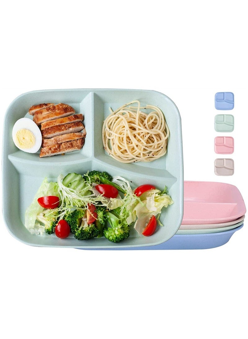 Dinner Plates, Unbreakable Divided Plates, 3 Sections Portion, Control Diet Plate Tray with compartments, Plastic Dinner Set Reusable Dishes Set