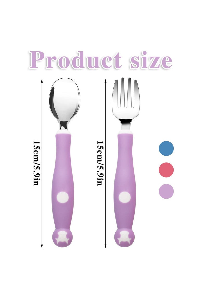 6 Pieces Toddler Silverware Set with Silicone Handle Kids Utensils Forks and Spoons, 316 Stainless Steel & Food Grade Silicone, Bendable Baby Cutlery Childrens Safe Flatware Sets