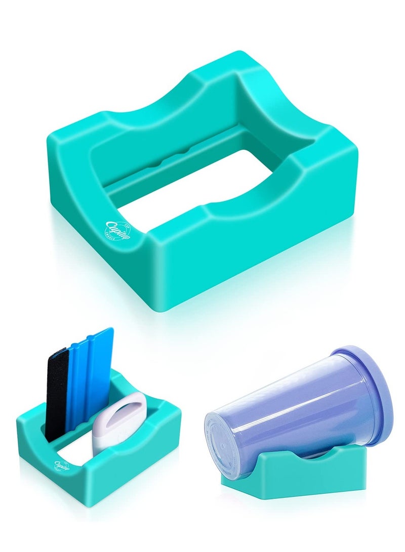 Silicone Cup Cradle for Crafting Tumbler Holder with Slot and Squeegee for Anti Skidding Display of Mugs and Bottles