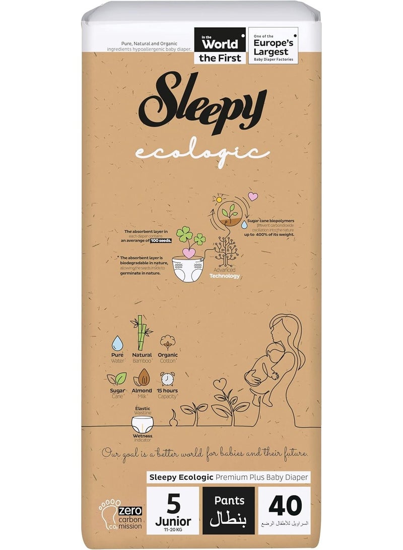 Sleepy Ecologic Pants Size 5  40 Count  Eco-Friendly Hypoallergenic  Superior Absorbency  All-Natural Materials