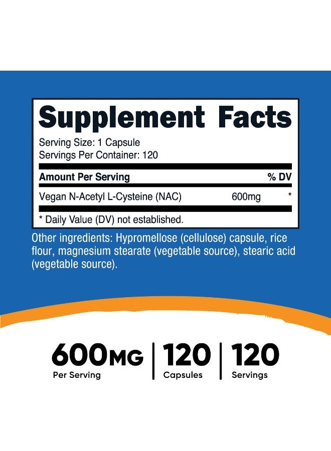 N-Acetyl L-Cysteine 600Mg, 120 Veggie Capsules - Non-Gmo, Gluten Free, Vegetable Caps