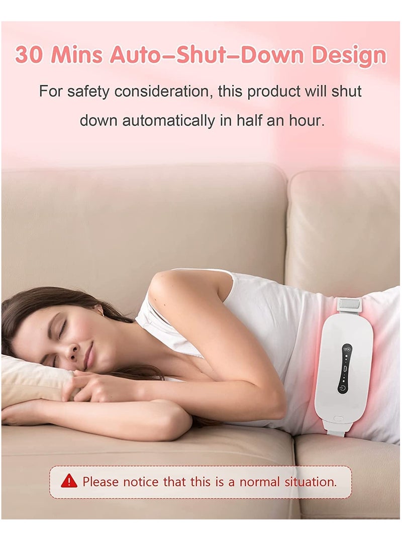 Pain Relief Heating Pad Period Heating Belt Menstrual Cramp Massager with 3 Heat Levels 3 Massages Modes Rechargeable Electric Fast Warming Belly Belt Gifts for Women Ladies Girls White