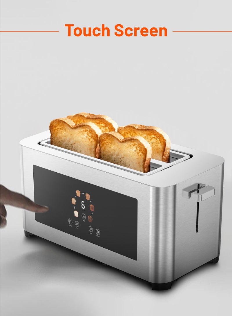 4-Slice Bread Digital Pop-Up Toaster Smart memory / Touch Panel / Reheat Mode / Deep Toast Mode / Light Toast Mode / Defrost Heat Levels / Stainless Steel / Slide Out Crumb Tray-Silver