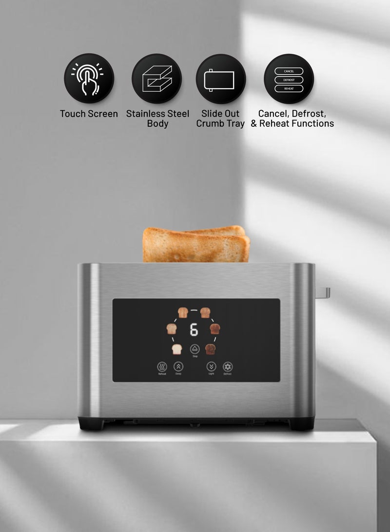 2-Slice Digital Pop Up 850W Bread Toaster/ Stainless Steel 410 Material/ Touch Panel/ Slide Out Crumb Tray - Silver