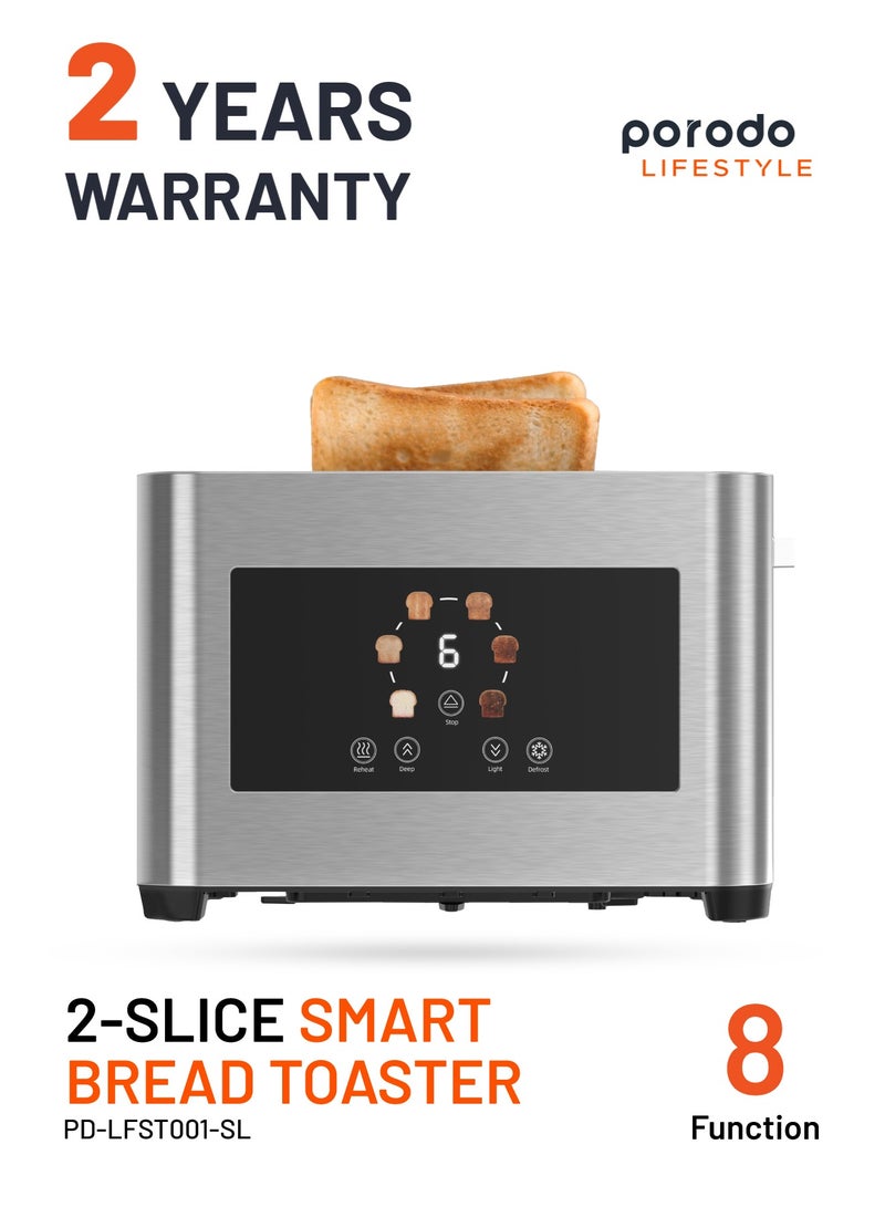 2-Slice Digital Pop Up 850W Bread Toaster/ Stainless Steel 410 Material/ Touch Panel/ Slide Out Crumb Tray - Silver