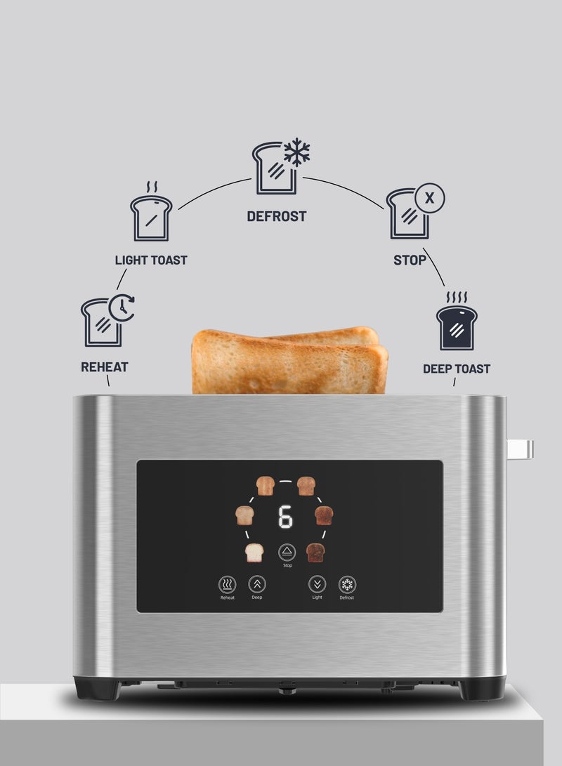 2-Slice Digital Pop Up 850W Bread Toaster/ Stainless Steel 410 Material/ Touch Panel/ Slide Out Crumb Tray - Silver