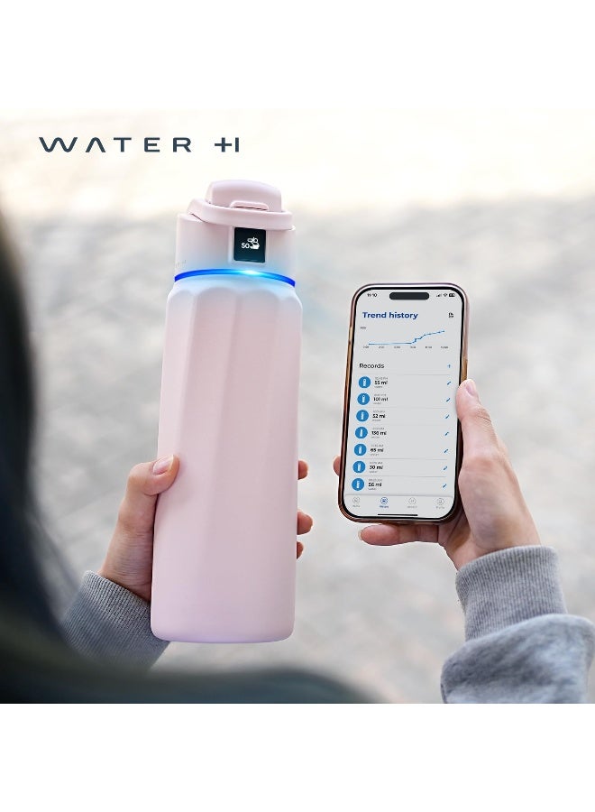 Waterh Boost Smart Water Bottle With Reminder To Drink Water & Water Tracker Bottle - Double Wall Vacuum Insulated Water Bottle Stainless Steel Wide Mouth 32 Oz Water Bottles Ideal For Gift - Pink