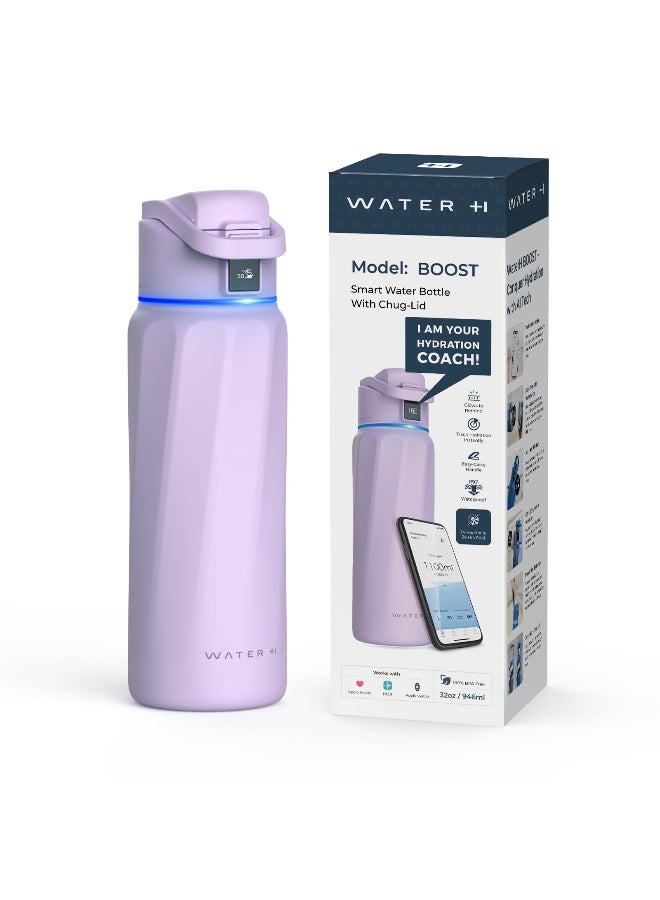 Waterh Boost Smart Water Bottle With App - 32 Oz Wide Mouth Vacuum Insulated Stainless Steel Thermal Cup For Travel & Gym Water Intake Tracker & Reminder Bpa-Free Ideal For Gifts - Purple