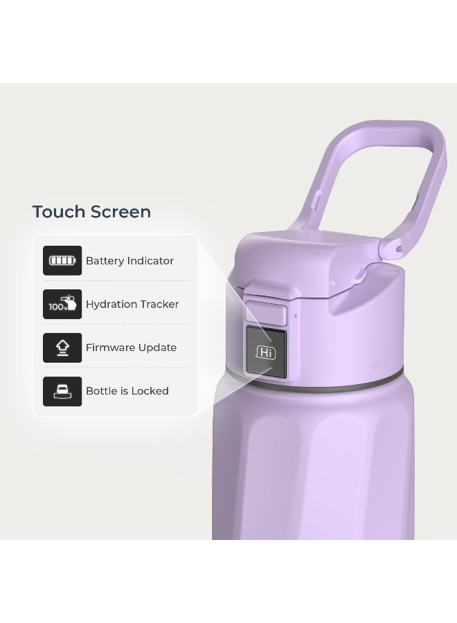 Waterh Boost Smart Water Bottle With App - 32 Oz Wide Mouth Vacuum Insulated Stainless Steel Thermal Cup For Travel & Gym Water Intake Tracker & Reminder Bpa-Free Ideal For Gifts - Purple