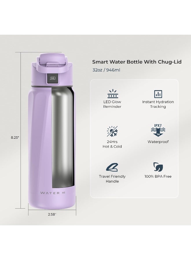 Waterh Boost Smart Water Bottle With App - 32 Oz Wide Mouth Vacuum Insulated Stainless Steel Thermal Cup For Travel & Gym Water Intake Tracker & Reminder Bpa-Free Ideal For Gifts - Purple