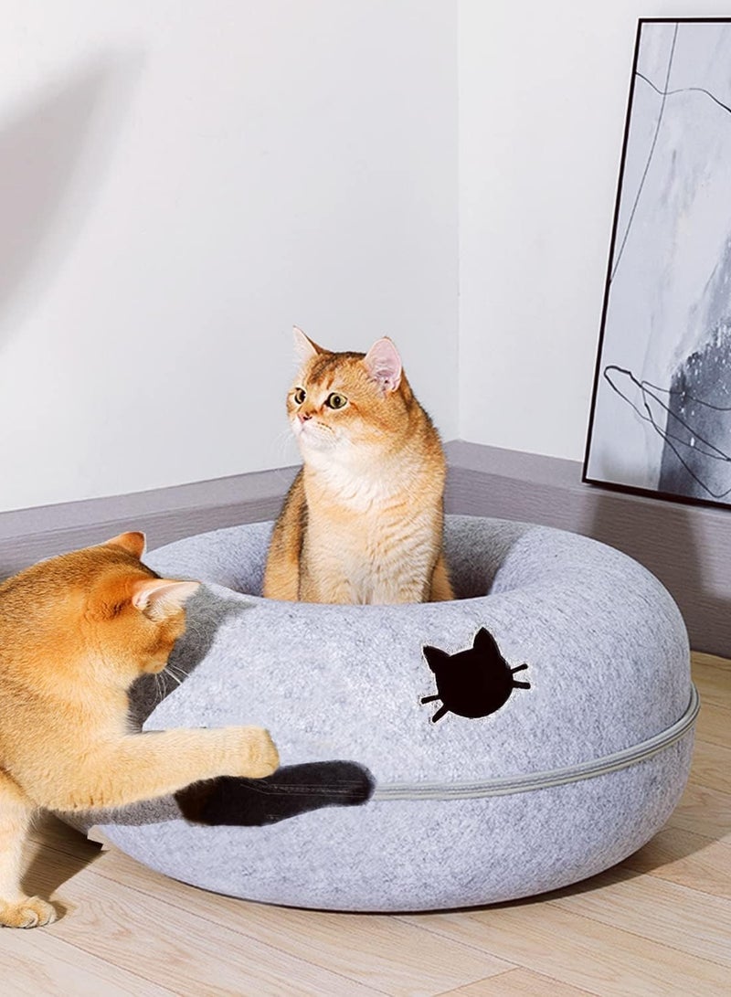 Four Seasons Universal Felt Cat Nest Donut Tunnel with Removable Washable Bed Warm and Comfortable Pet Sleeping Spot 60 cm Light Gray