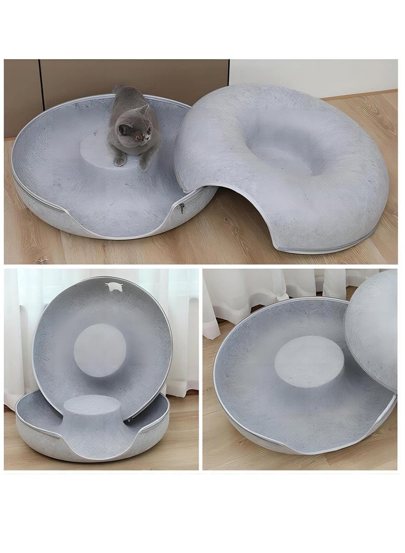 Four Seasons Universal Felt Cat Nest Donut Tunnel with Removable Washable Bed Warm and Comfortable Pet Sleeping Spot 60 cm Light Gray