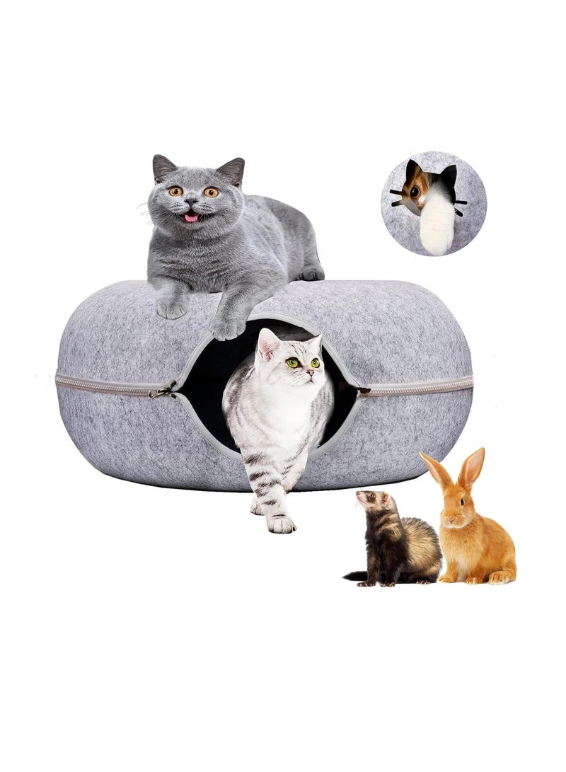 Four Seasons Universal Felt Cat Nest Donut Tunnel with Removable Washable Bed Warm and Comfortable Pet Sleeping Spot 60 cm Light Gray