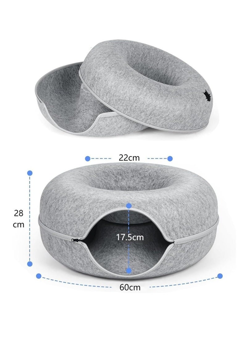 Four Seasons Universal Felt Cat Nest Donut Tunnel with Removable Washable Bed Warm and Comfortable Pet Sleeping Spot 60 cm Light Gray