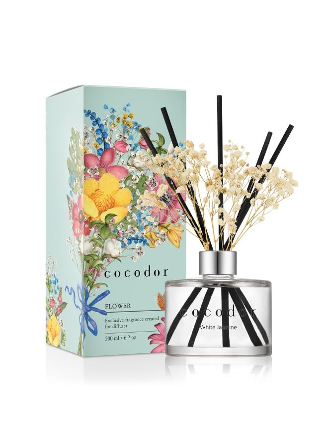 Flower Reed Diffuser White Jasmine 6.7Oz 200Ml 1 Pack Home And Office Decor Aromatherapy Diffuser Oil Gift Set