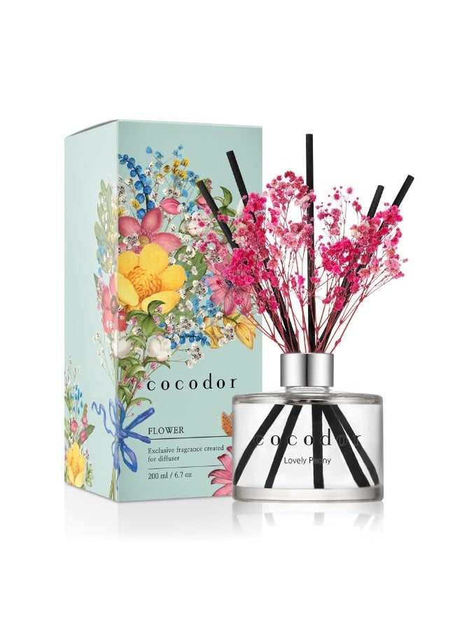 Preserved Real Flower Reed Diffuser Lovely Peony 6.7Oz 200Ml 1 Pack Reed Diffuser Set Oil Diffuser And Reed Diffuser Sticks Home Decor And Office