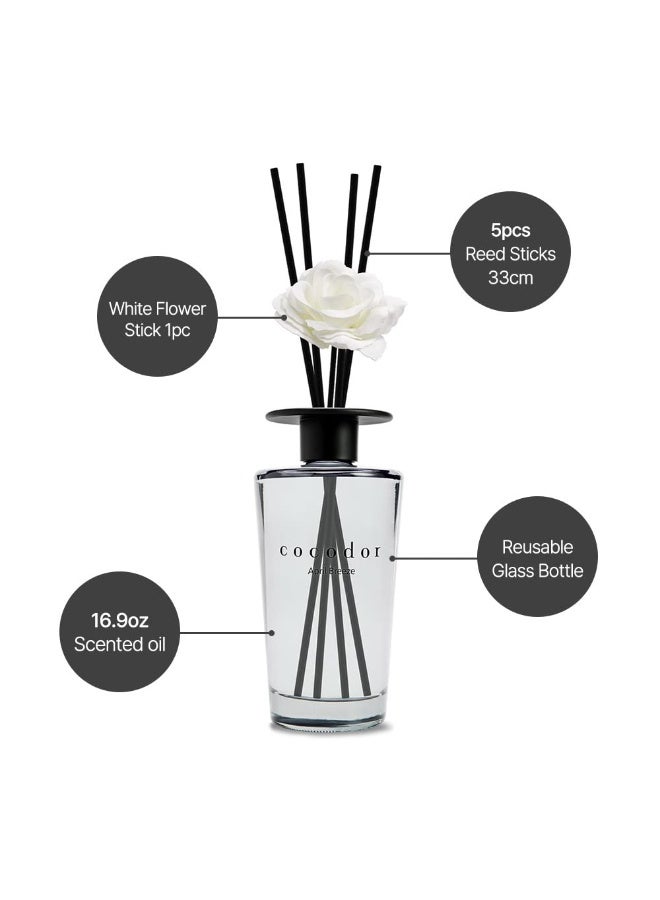 White Flower Reed Diffuser April Breeze 1 Pack Home And Office Decor Aromatherapy Diffuser Oil Gift Set Large Size Large Capacity Big Size Diffuser Black Edition 16.9Ounce 500 Ml