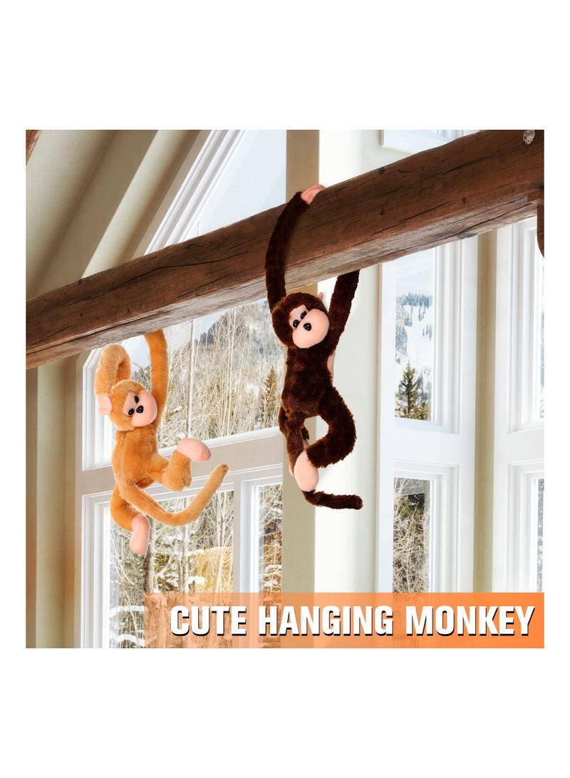 4-Pack Hanging Monkey Plush Toys with Velcro, 23-Inch Large Stuffed Animals for Adults' Gifts & Home Decor (Brown-A)