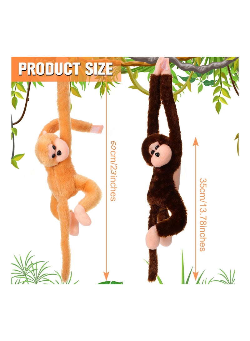 4-Pack Hanging Monkey Plush Toys with Velcro, 23-Inch Large Stuffed Animals for Adults' Gifts & Home Decor (Brown-A)