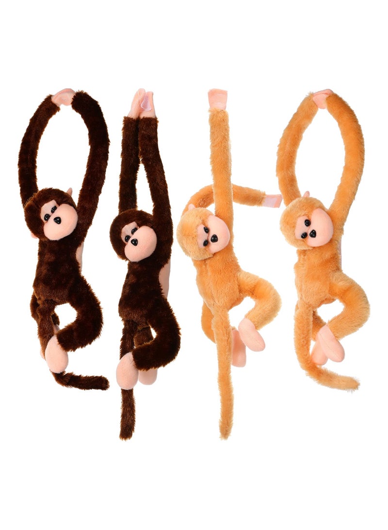 4-Pack Hanging Monkey Plush Toys with Velcro, 23-Inch Large Stuffed Animals for Adults' Gifts & Home Decor (Brown-A)