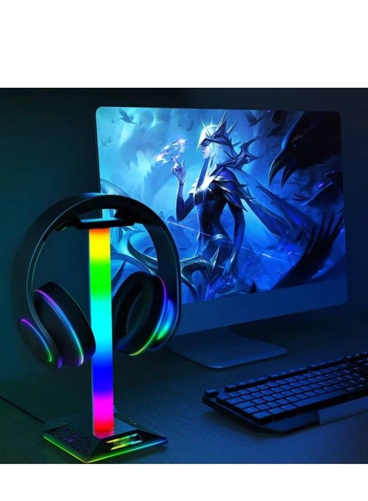 EB02 RGB Gaming Headphone Stand Desktop Horse Stord With 3.5mm AUX and 2xUSB Charging Port For PC  Gamers