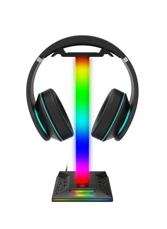 EB02 RGB Gaming Headphone Stand Desktop Horse Stord With 3.5mm AUX and 2xUSB Charging Port For PC  Gamers