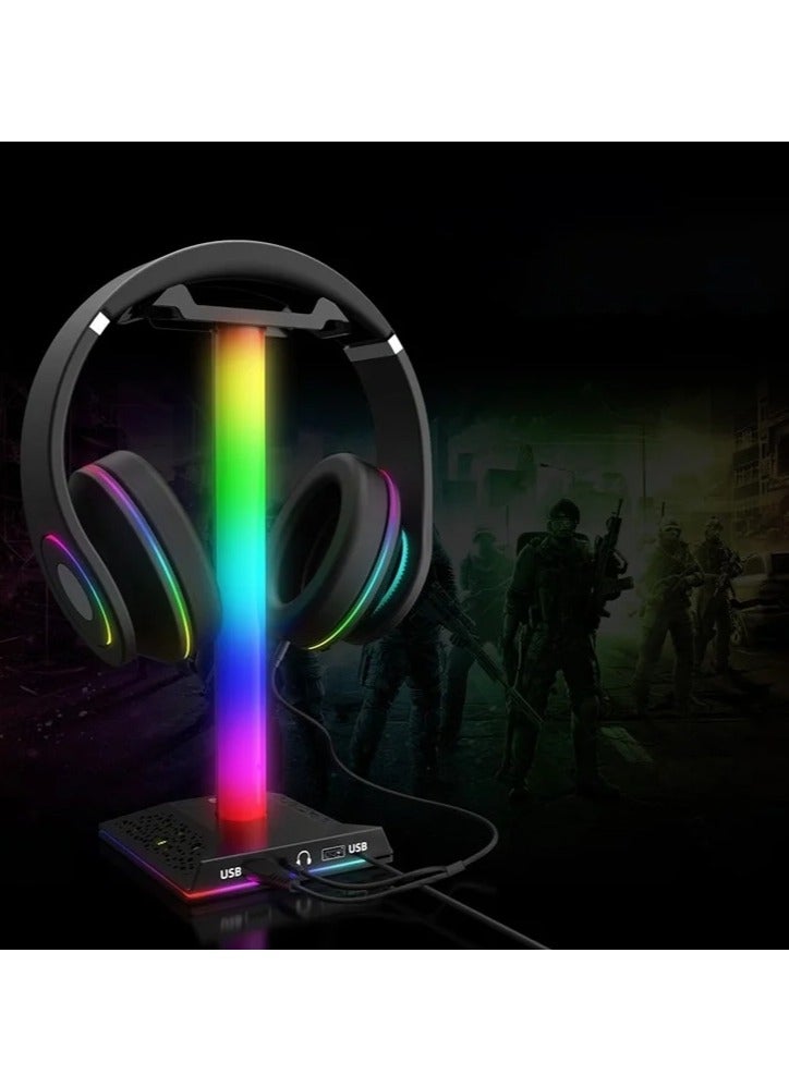 EB02 RGB Gaming Headphone Stand Desktop Horse Stord With 3.5mm AUX and 2xUSB Charging Port For PC  Gamers