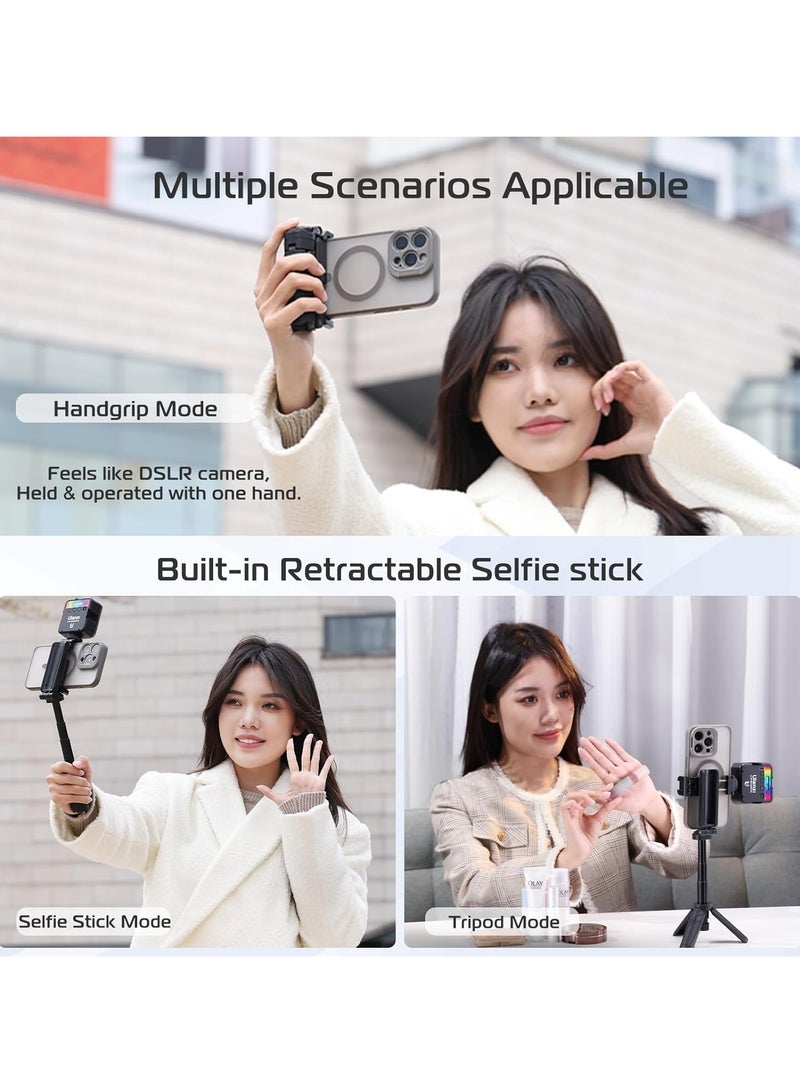 ULANZI JJ02 Selfie Stick Tripod, Extendable Grip Phone Tripod with Detachable Remote Pocket Size, 3-in-1 Mini Phone Grip 2 Cold Shoe, 10m/393.7'' Wireless Shutter, Vlog Livestreaming Photography