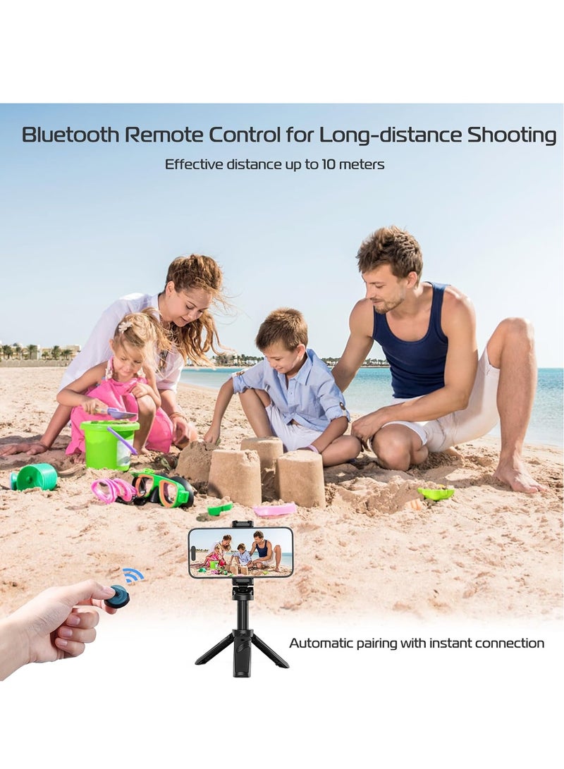 ULANZI JJ02 Selfie Stick Tripod, Extendable Grip Phone Tripod with Detachable Remote Pocket Size, 3-in-1 Mini Phone Grip 2 Cold Shoe, 10m/393.7'' Wireless Shutter, Vlog Livestreaming Photography