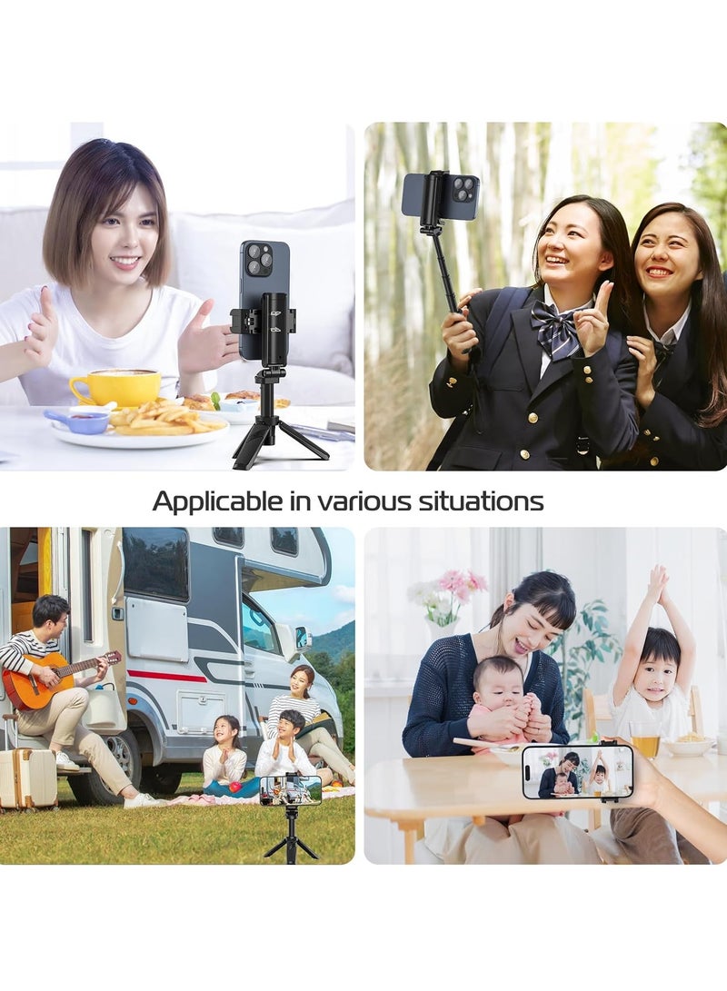 ULANZI JJ02 Selfie Stick Tripod, Extendable Grip Phone Tripod with Detachable Remote Pocket Size, 3-in-1 Mini Phone Grip 2 Cold Shoe, 10m/393.7'' Wireless Shutter, Vlog Livestreaming Photography