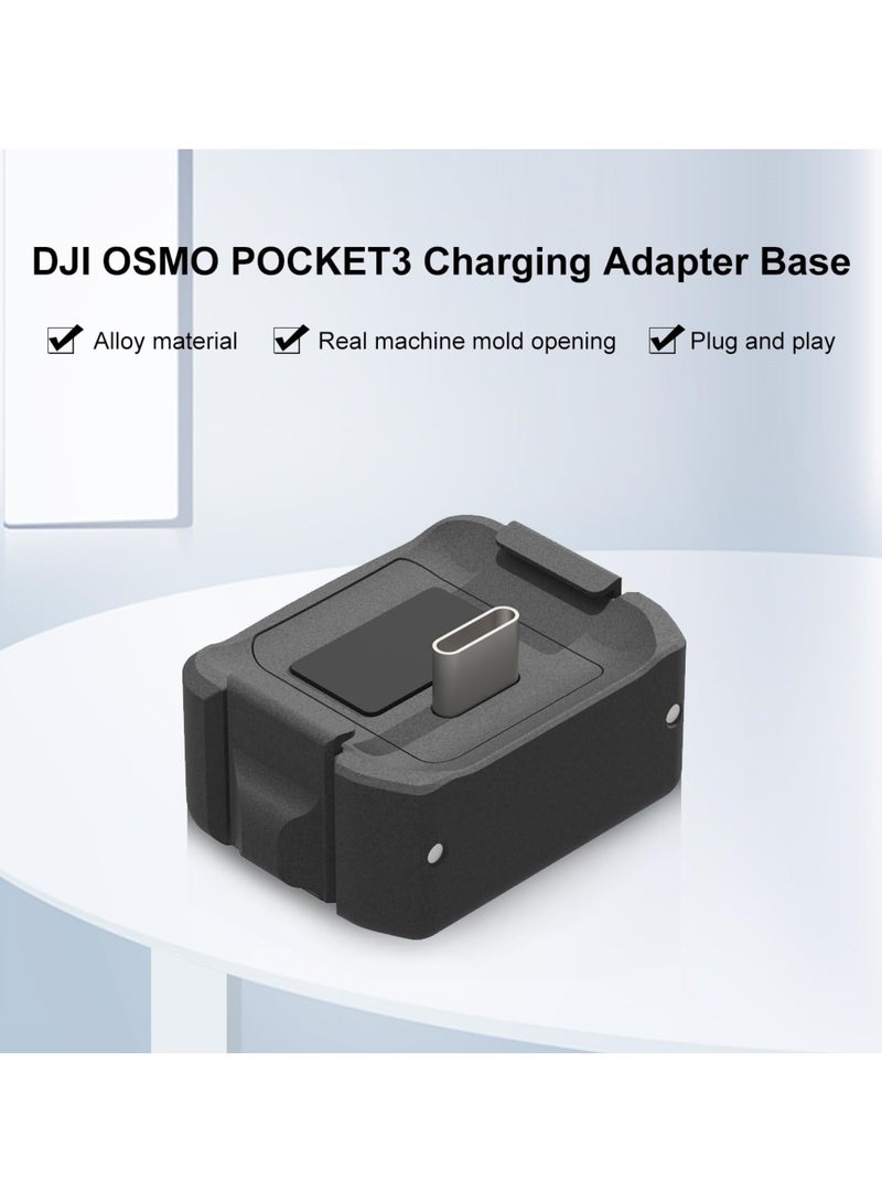 for DJI Osmo Pocket 3 Type-C Charging Base Adapter, Charging Adapter Base for DJI Osmo Pocket 3, Desktop Charging Base with 1/4 Screw Hole, Aluminum Alloy Bracket (Black)