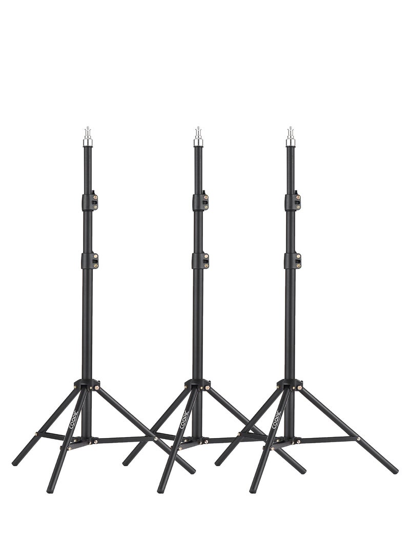 COOPIC 3pcs L210 Adjustable Lightweight Sturdy Aluminum Tripod Stand with Maximum height 210cm / 7f / 83inch and 1/4 Screw fit for Reflectors Softboxes Lights Umbrellas etc, Max. Load 7kg Black Color