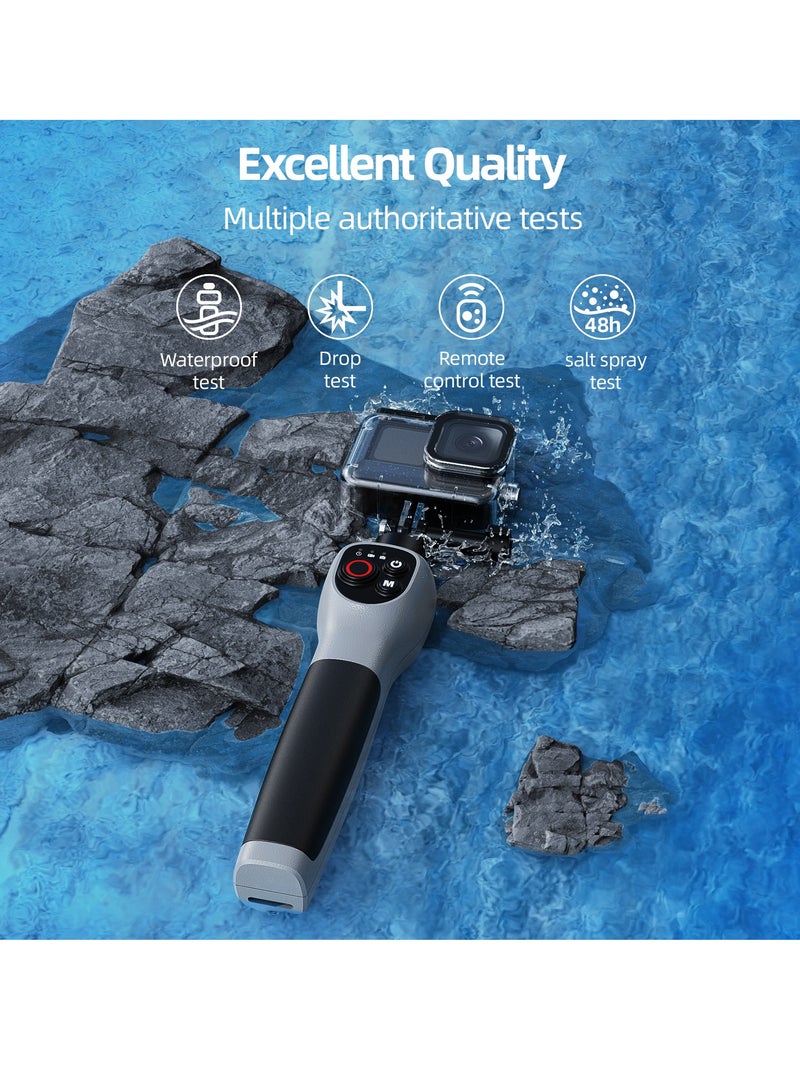 The selfie stick of the underwater remote control camera has a total length of 85cm and supports shooting, mode switching, remote control on/off, and other functions. It can be used in water depths within 30 meters and supports multiple models: GoPro 12/11/10/9/8