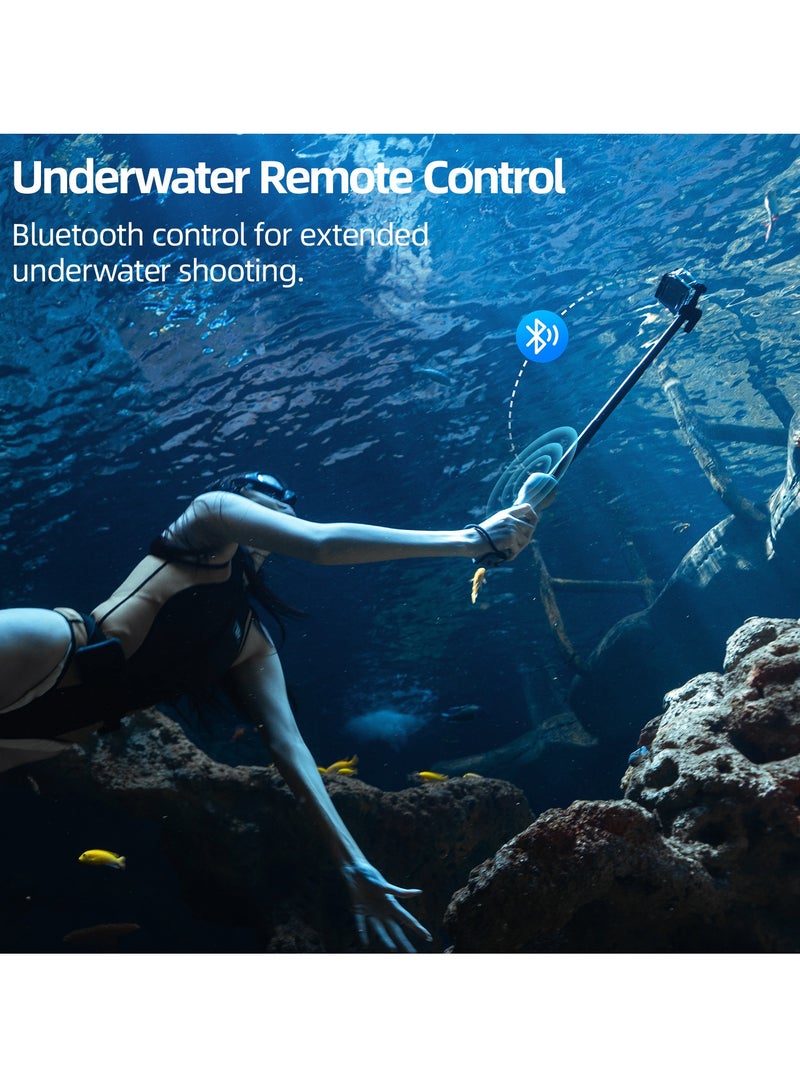 The selfie stick of the underwater remote control camera has a total length of 85cm and supports shooting, mode switching, remote control on/off, and other functions. It can be used in water depths within 30 meters and supports multiple models: GoPro 12/11/10/9/8