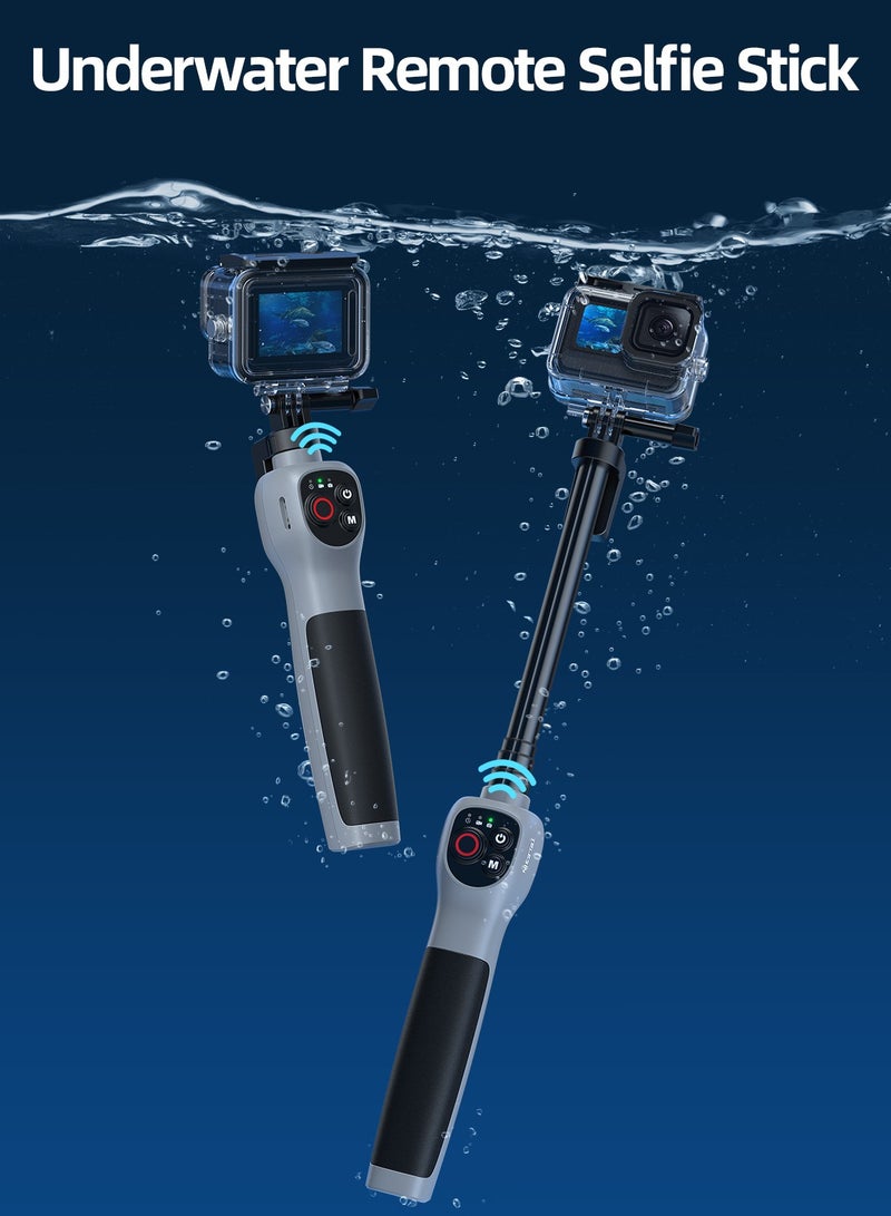 The selfie stick of the underwater remote control camera has a total length of 85cm and supports shooting, mode switching, remote control on/off, and other functions. It can be used in water depths within 30 meters and supports multiple models: GoPro 12/11/10/9/8