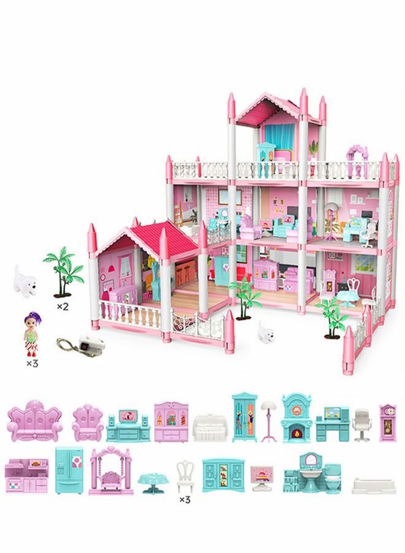 Doll House ，3 Story 9 Rooms Villa House，DIY Building Playset, Decorating Dollhouse Accessories and Furniture,Gift for kids