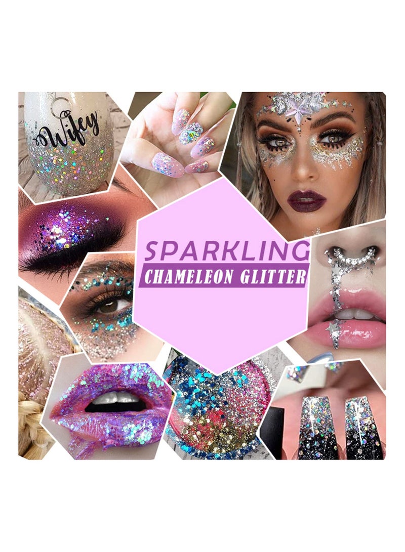 6 Bottles of Mermaid Sequins Chunky Glitter Gel - Long-Lasting Liquid Eyeshadow for Festivals, Sparkling Cosmetic for Face, Hair, Nails & Makeup. Perfect for a Dazzling Look!