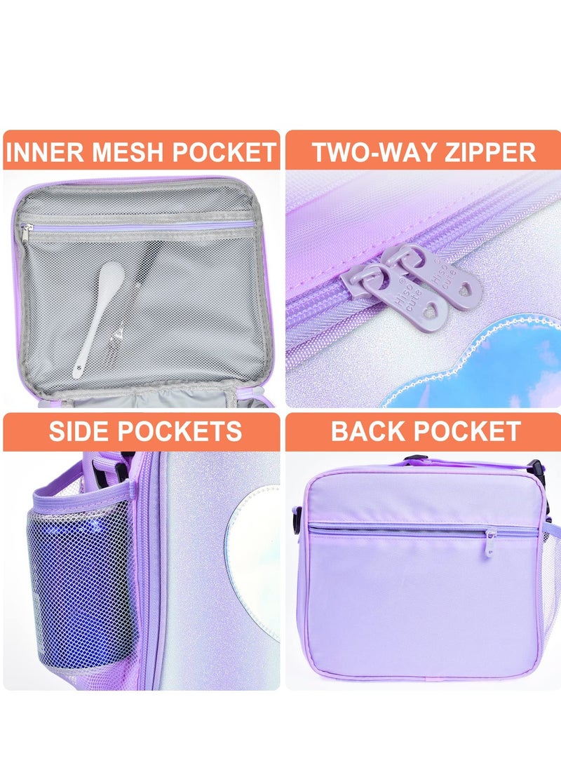 Reusable Laser Tote Leakproof Insulated Lunch Children's Lunch Box Bag, Purple