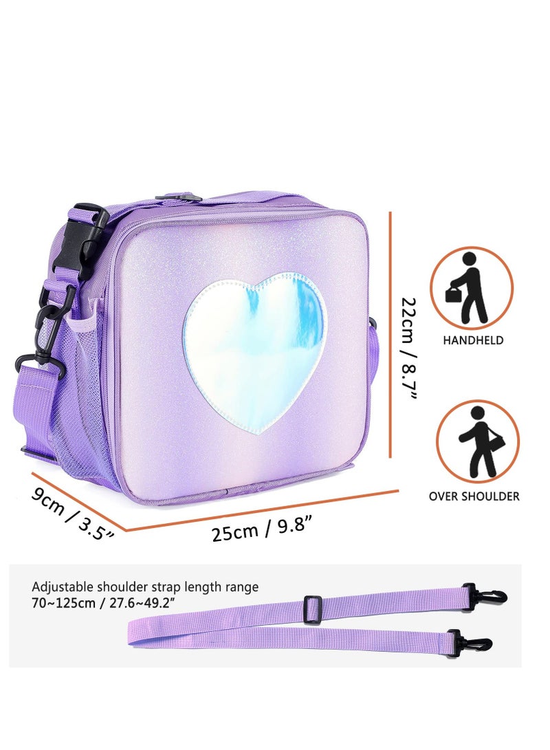 Reusable Laser Tote Leakproof Insulated Lunch Children's Lunch Box Bag, Purple