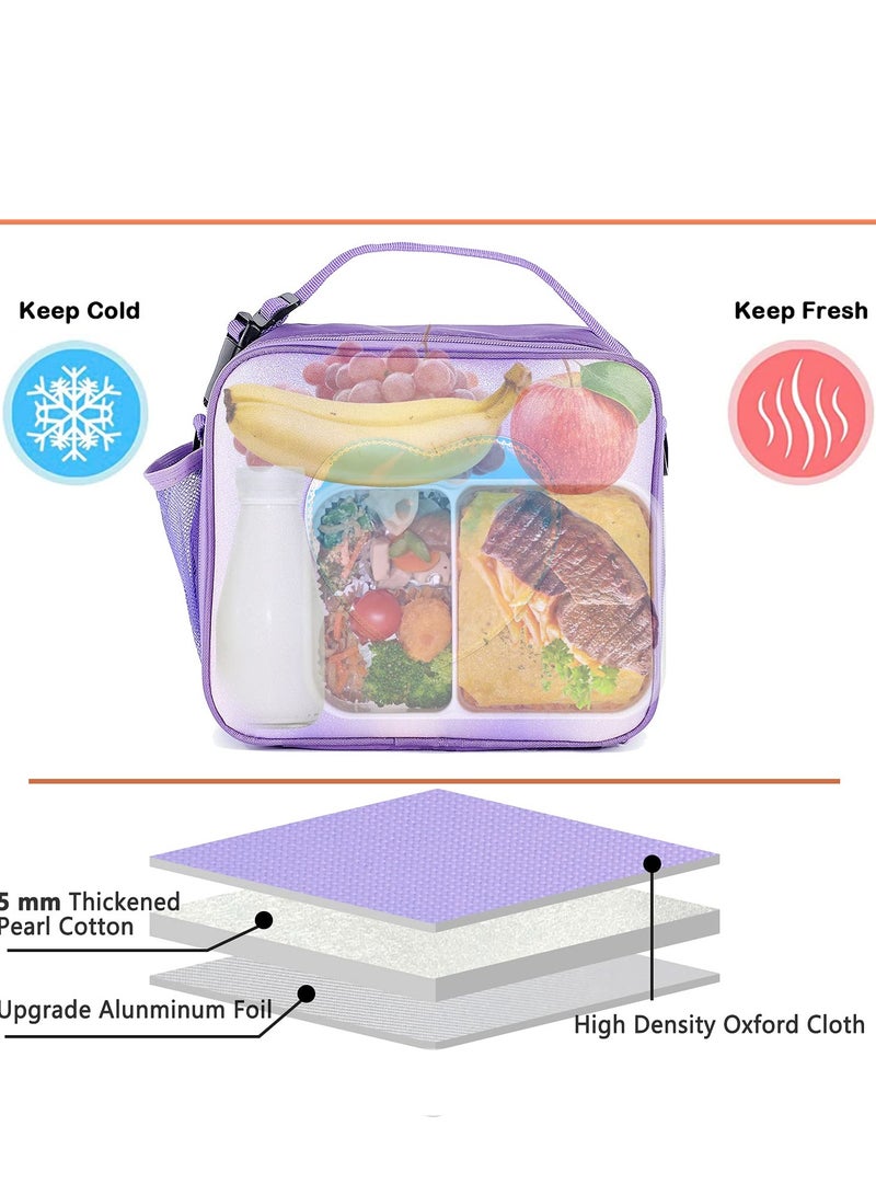 Reusable Laser Tote Leakproof Insulated Lunch Children's Lunch Box Bag, Purple