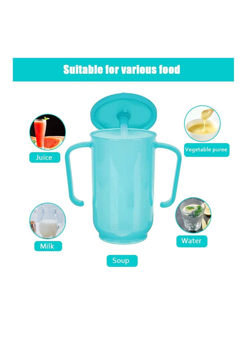 No-Spill Drinking Beaker Cup for Disabled Adults and Elderly, 350ml Convalescent Feeding Cup with Straw for Water, Porridge, and Soup - Heat and Freeze Safe (1 Pack)