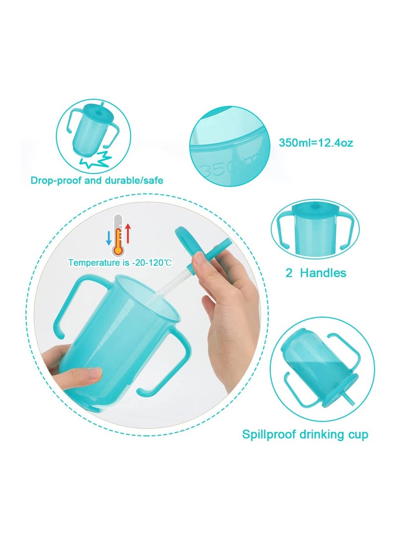 No-Spill Drinking Beaker Cup for Disabled Adults and Elderly, 350ml Convalescent Feeding Cup with Straw for Water, Porridge, and Soup - Heat and Freeze Safe (1 Pack)