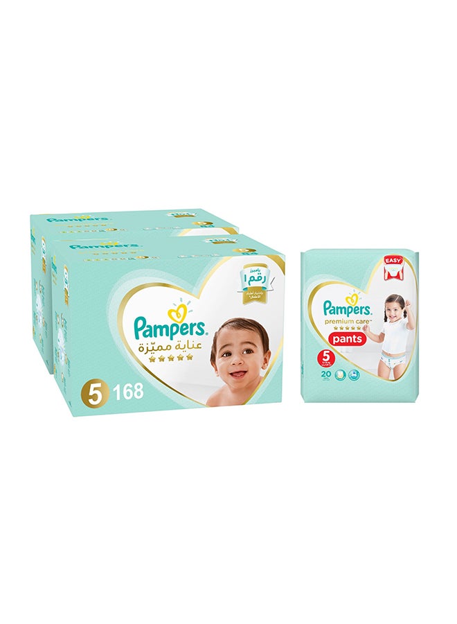 Premium Care Diapers, Size 5, 168 Count+20 Pants