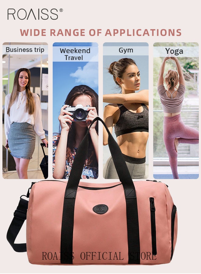 Lightweight Portable Duffle Bag for Women Large Capacity Solid Color Versatile Luggage Zipper Bag Unisex Sports Fitness Bag with Wet Pocket and Shoes Compartment for Travel Workout Gym