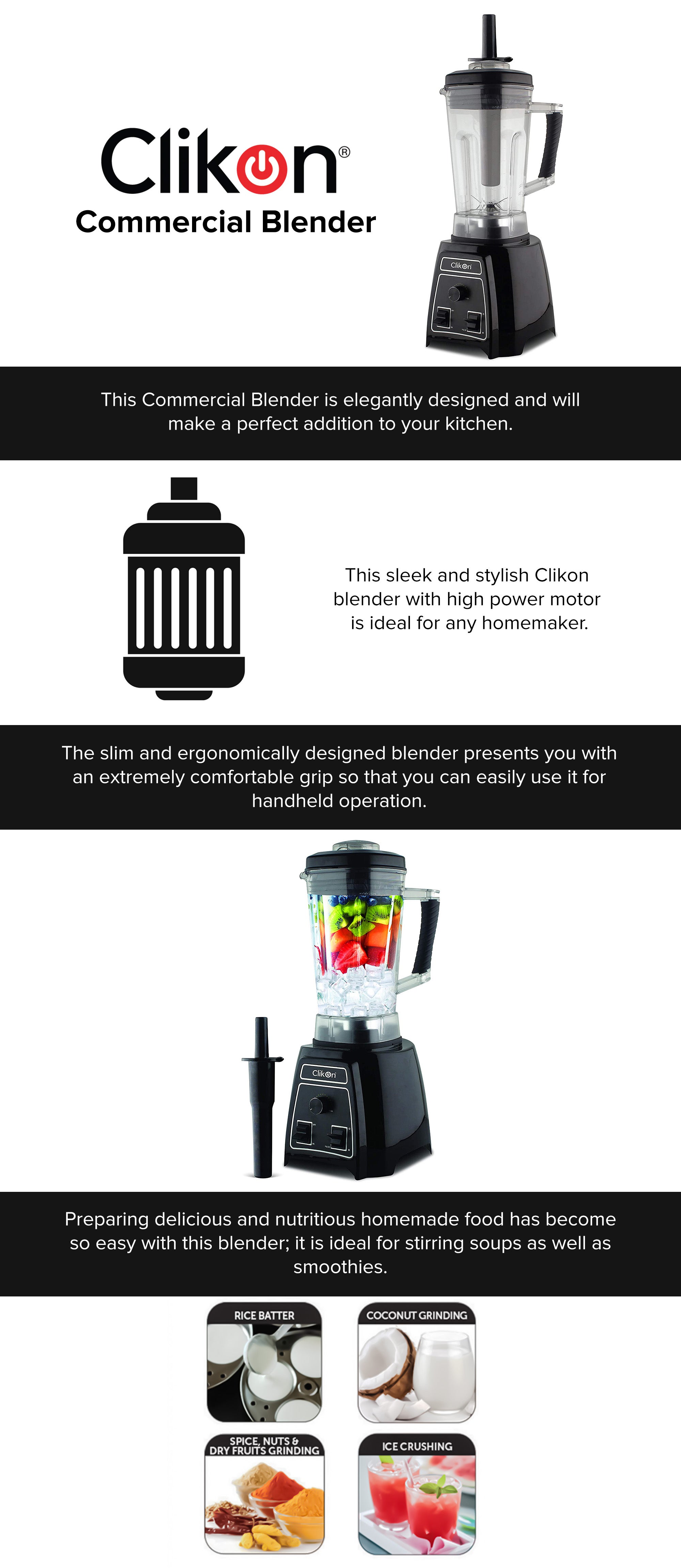 Commercial Blender Pc Unbreakable Jar 1500 W CK2608 Black